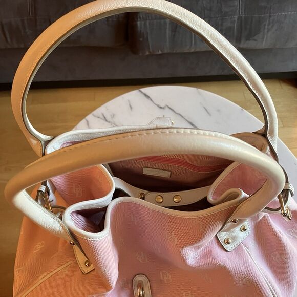 Dooney & Bourke Signature Large Logo Lock Canvas Hobo Shoulder Bag Pink White - Picture 6 of 16